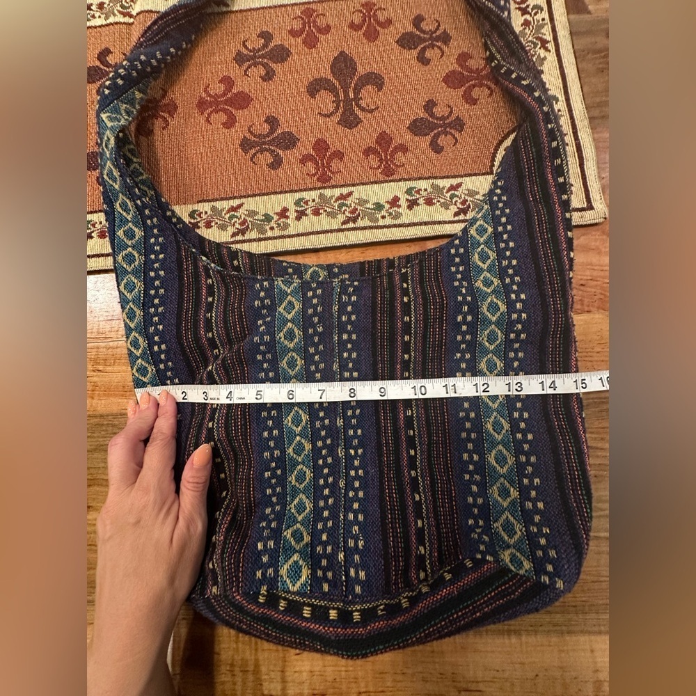 Vintage Boho Tribal Woven Crossbody Bag Blue Geometric Ethnic Hippie Festival - Picture 6 of 10